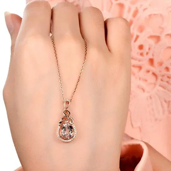 Dainty Water Drop Hollow Pear Elegant Rose Gold Necklace for Women, EVGG1092 - Picture 3 of 8